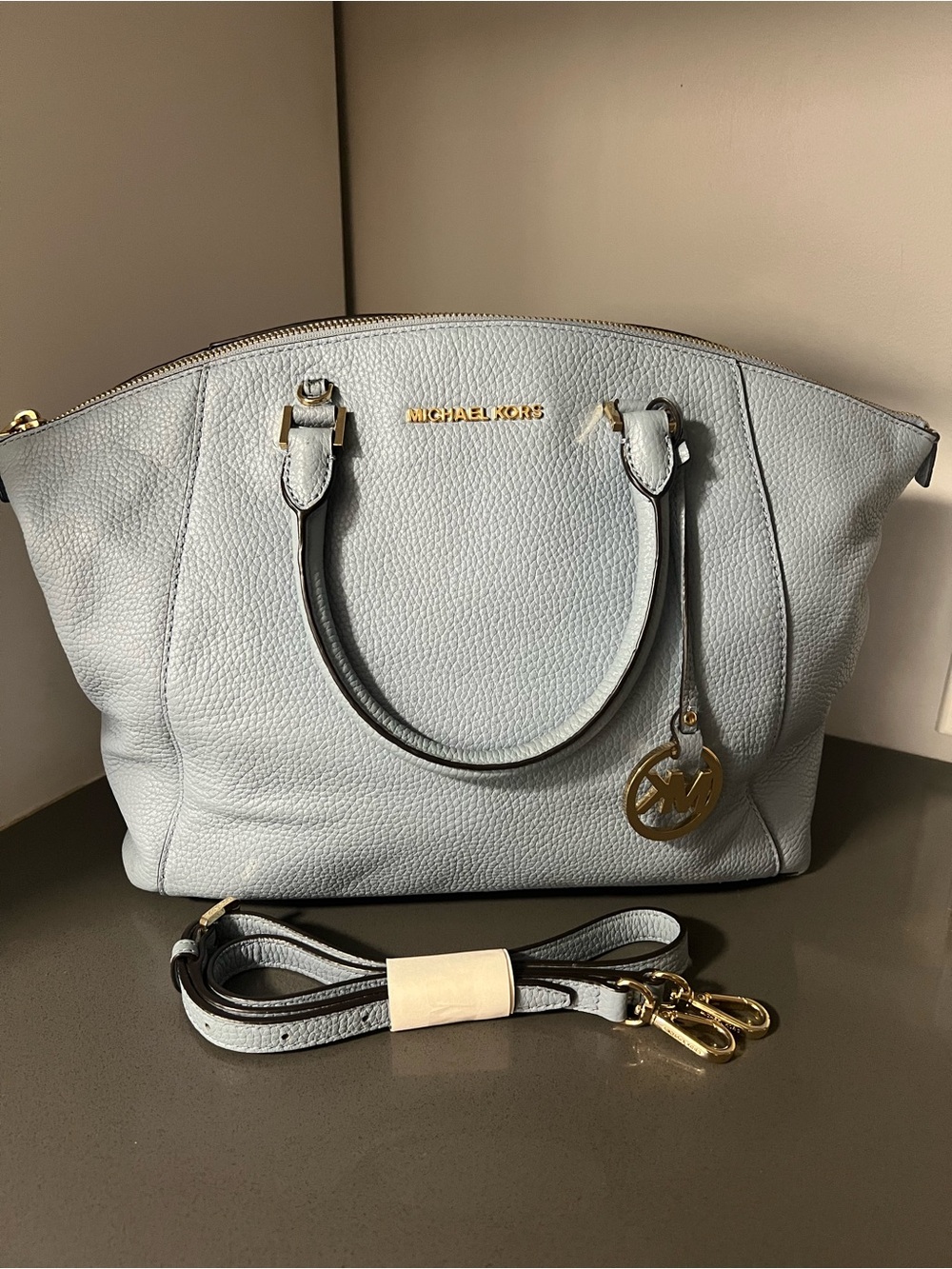 P-2 Michael Kors Light Blue Pebbled Leather Satchel